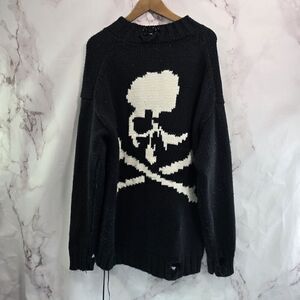 Mastermind World Sweater Mens Large Black Skeleton Jumper Knit Distressed Japan